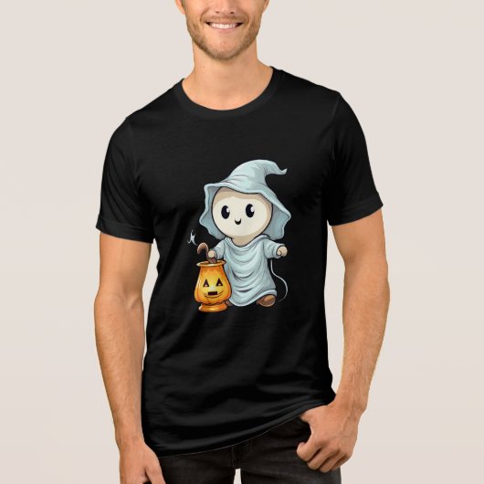 Adorable Ghost with Pumpkin Lantern Tri-Blend Shirt (Vorderseite)