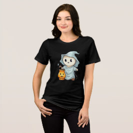 Adorable Ghost with Pumpkin Lantern Tri-Blend Shirt