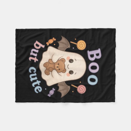 Adorable Ghost with Teddy Bear - Kawaii Soky Niedl Fleecedecke (Vorderseite (Horizontal))