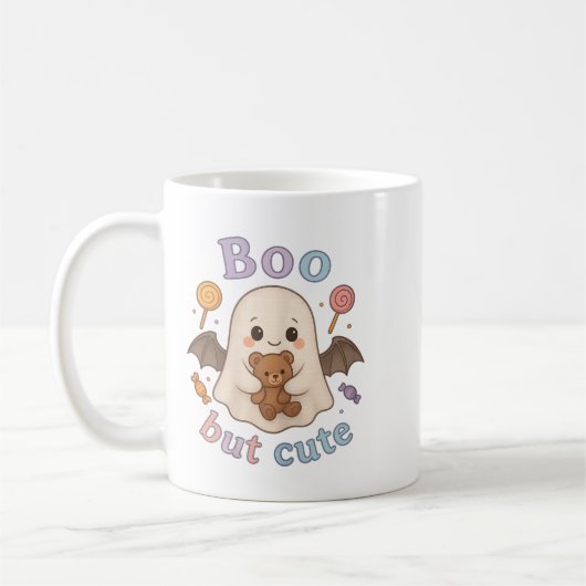 Adorable Ghost with Teddy Bear - Kawaii Soky Niedl Kaffeetasse (Links)