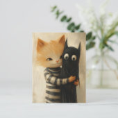 Adorable ginger cat and a black kitty ghost postkarte (Stehend Vorderseite)