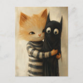 Adorable ginger cat and a black kitty ghost postkarte (Vorderseite)