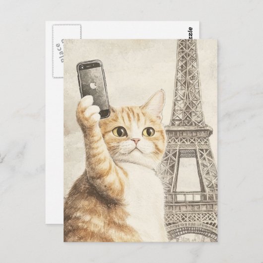 Adorable Ginger Cat Eine Selfie in Paris Postkarte (Vorne/Hinten)
