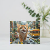 Adorable Ginger Cat isst ein Auto Postkarte (Stehend Vorderseite)