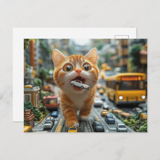 Adorable Ginger Cat isst ein Auto Postkarte (Vorne/Hinten)
