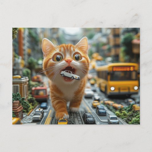 Adorable Ginger Cat isst ein Auto Postkarte (Vorderseite)