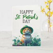Adorable Ginger Cat & Kleeblatts St Patrick's Day Karte (Gelbe Blume)