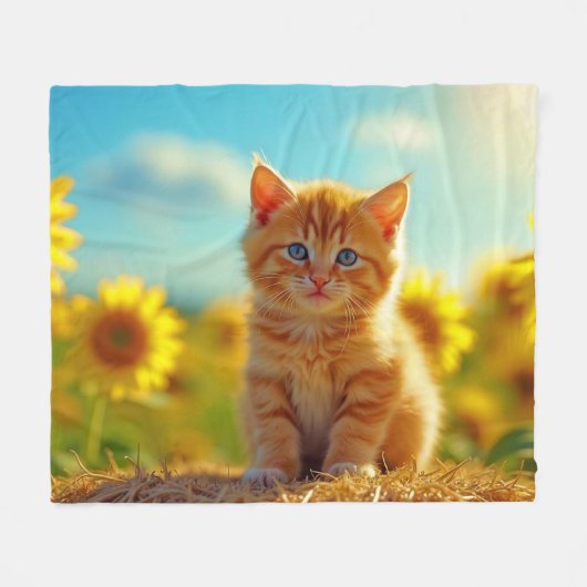 Adorable Ginger Kitten im Feld der Sonnenblumen Fleecedecke (Vorderseite (Horizontal))