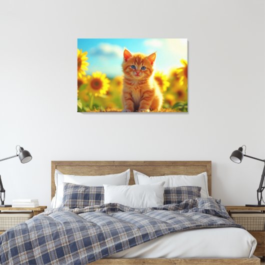 Adorable Ginger Kitten im Feld der Sonnenblumen Leinwanddruck (Insitu (Schlafzimmer))