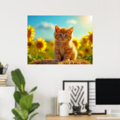 Adorable Ginger Kitten im Feld der Sonnenblumen Poster (Heimbüro)