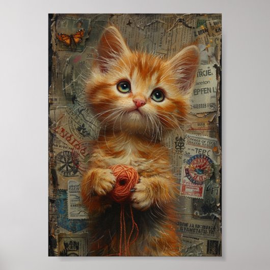 Adorable Ginger Kitten mit Garnkollektion Poster (Vorne)