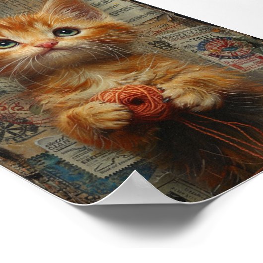 Adorable Ginger Kitten mit Garnkollektion Poster (Ecke)