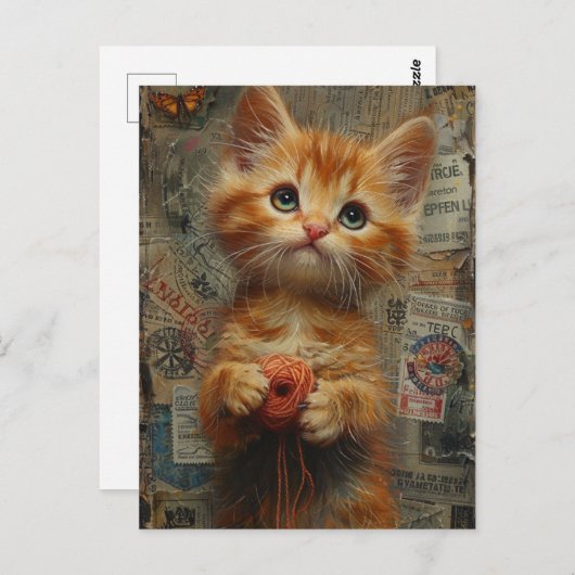 Adorable Ginger Kitten mit Garnkollektion Postkarte (Vorne/Hinten)
