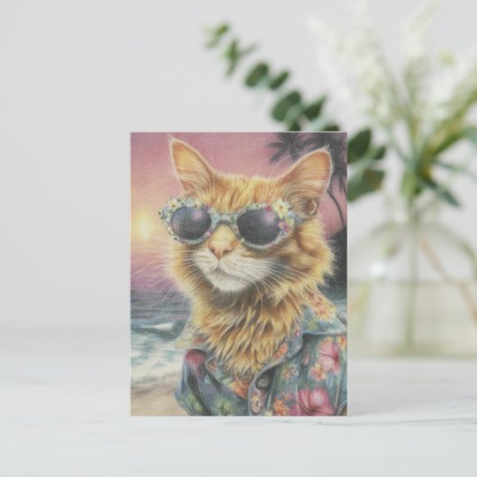 Adorable Ginger Kitty in Sonnenbrille Postkarte (Stehend Vorderseite)