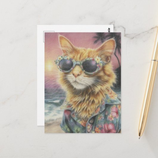 Adorable Ginger Kitty in Sonnenbrille Postkarte (Vorderseite/Rückseite Beispiel)
