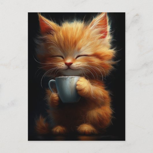 Adorable Ginger Kitty mit Kaffee Postkarte (Vorderseite)