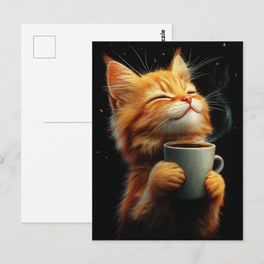 Adorable Ginger Kitty With a Coffee Postkarte (Vorne/Hinten)