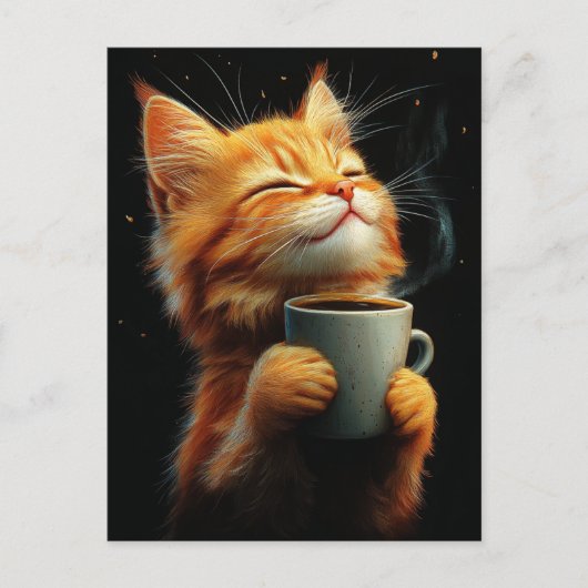 Adorable Ginger Kitty With a Coffee Postkarte (Vorderseite)