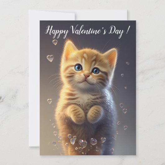 Adorable Ginger Tabby Valentine's Kitten Feiertagskarte (Vorderseite)