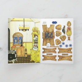 Adorable Gingham Alte Küche, Papierpuppe Karte
