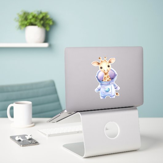 Adorable Giraffe Astronaut Illustration Classic T- Aufkleber (Laptop auf Schreibtisch)