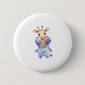 Adorable Giraffe Astronaut Illustration Classic T- Button (Vorderseite)
