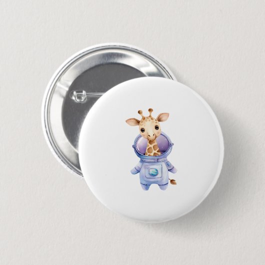 Adorable Giraffe Astronaut Illustration Classic T- Button (Vorne & Hinten)
