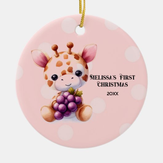 Adorable Giraffe Baby First Christmas Keramik Ornament (Vorne)