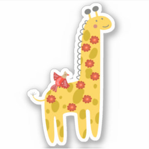 Adorable Giraffe & Bird Blume Gelbes Rotes Laptop Aufkleber
