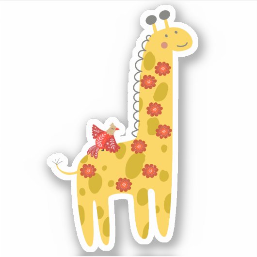 Adorable Giraffe & Bird Blume Gelbes Rotes Laptop Aufkleber (Vorderseite)