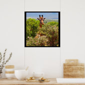 Adorable Giraffe, die seinen Kopf über den Bäumen  Poster (Küche)