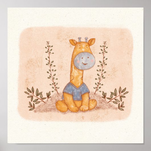 Adorable Giraffe in Blue Shirt Illustration Poster (Vorne)