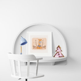 Adorable Giraffe in Blue Shirt Illustration Poster