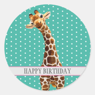 Adorable Giraffe Kid's Happy Birthday Tier Niedlic Runder Aufkleber