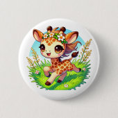 Adorable Giraffe läuft fröhlich Button (Vorderseite)