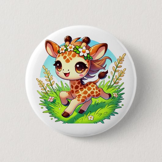 Adorable Giraffe läuft fröhlich Button (Vorderseite)
