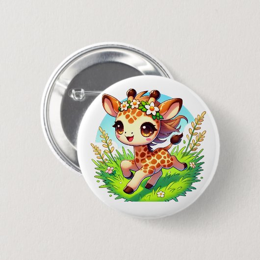 Adorable Giraffe läuft fröhlich Button (Vorne & Hinten)