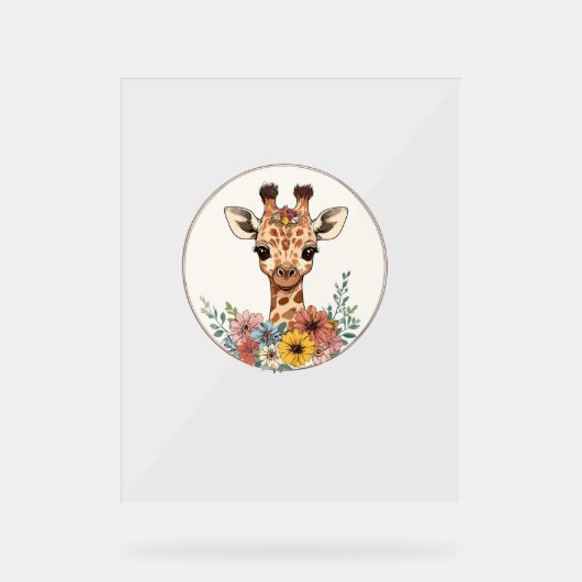 Adorable Giraffe mit Blume Acrylschild (Vorderseite)