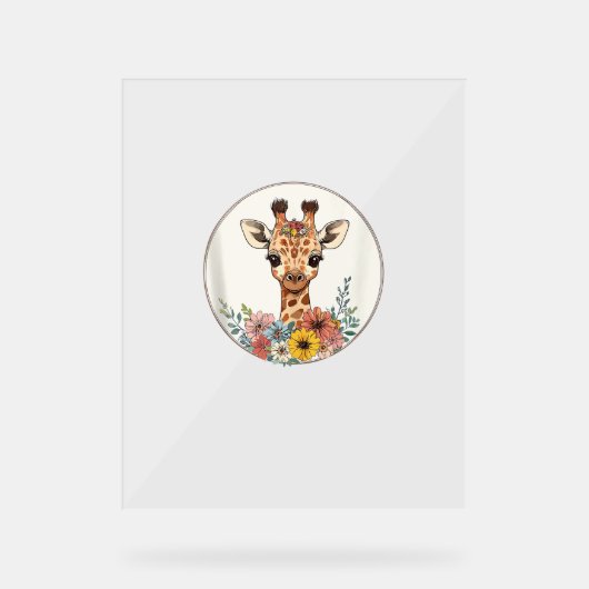 Adorable Giraffe mit Blume Acrylschild (Vorderseite)