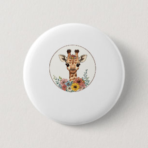 Adorable Giraffe mit Blume Button