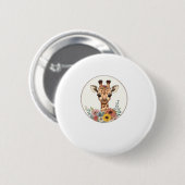Adorable Giraffe mit Blume Button (Vorne & Hinten)