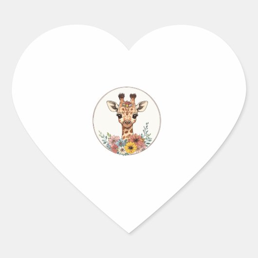 Adorable Giraffe mit Blume Herz-Aufkleber (Vorderseite)