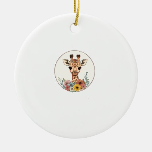 Adorable Giraffe mit Blume Keramik Ornament (Vorne)