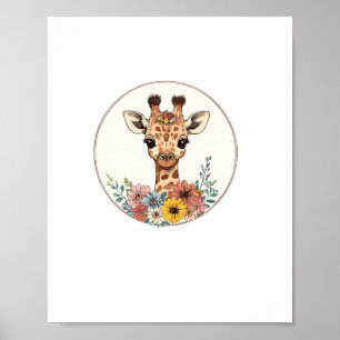 Adorable Giraffe mit Blume Poster