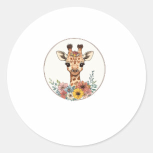 Adorable Giraffe mit Blume Runder Aufkleber