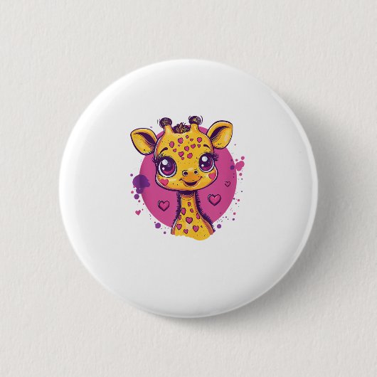 Adorable Giraffe mit Herz-Cartoon-Liebe Button (Vorderseite)