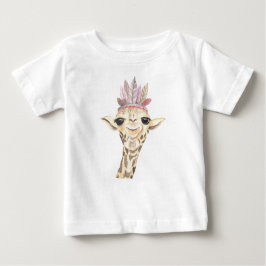 ADORABLE GIRAFFE MIT PINK & TAN FEATHERS BABY T-SHIRT