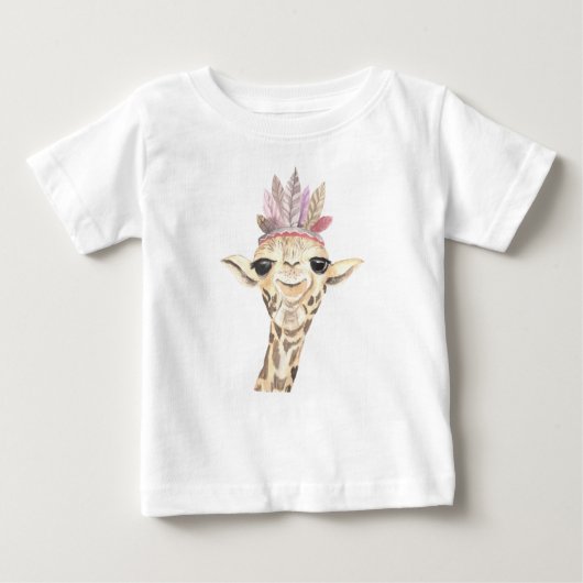 ADORABLE GIRAFFE MIT PINK & TAN FEATHERS BABY T-SHIRT (Vorderseite)