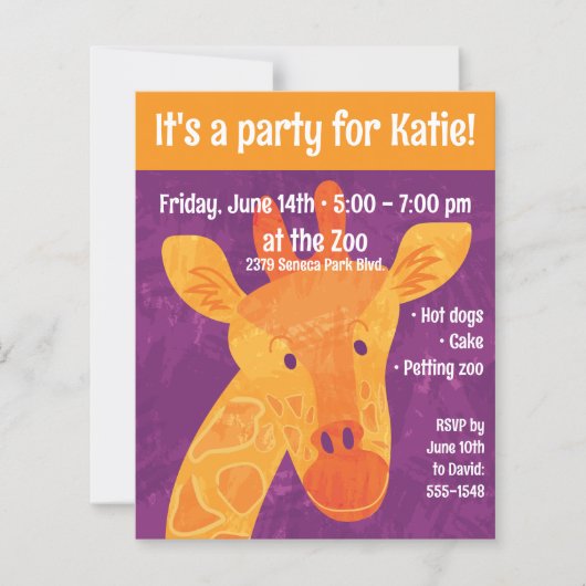 Adorable Giraffe Party Einladung mit Umschlag (Vorderseite)
