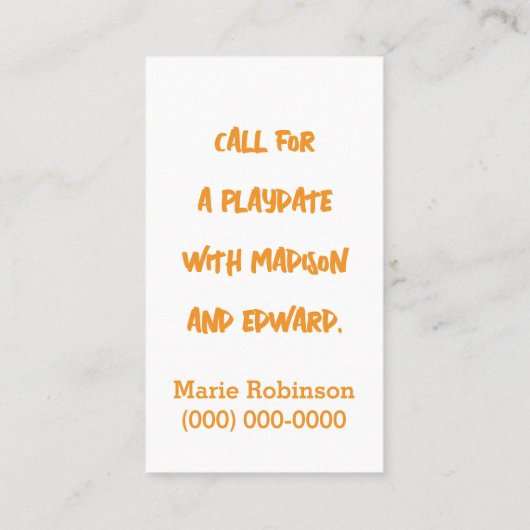 Adorable Giraffe Playdate Telefonnummerkarte (Rückseite)